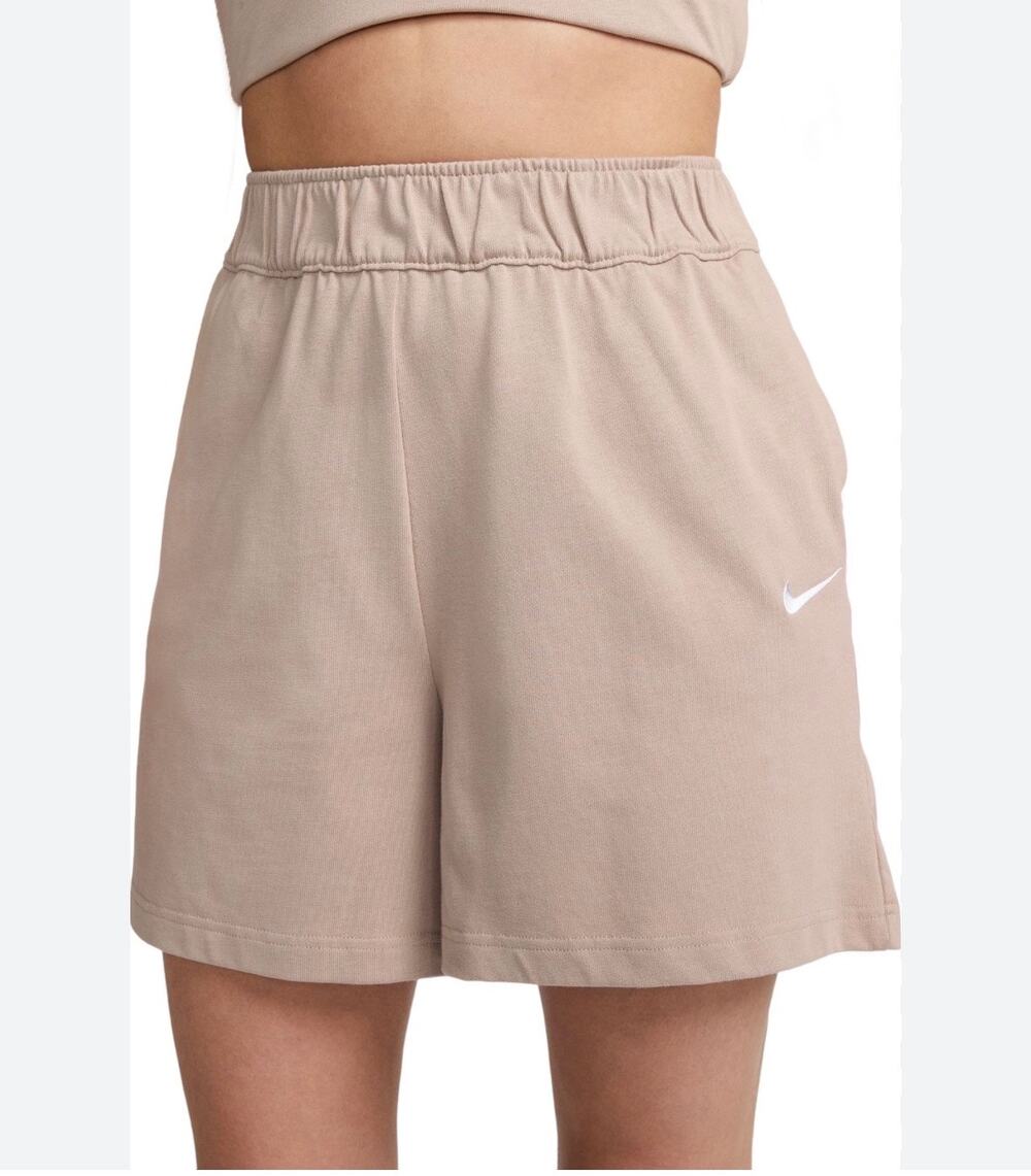Nike Women's Cotton Loose Fit High Rise Longline Athleisure Shorts in Taupe, XS